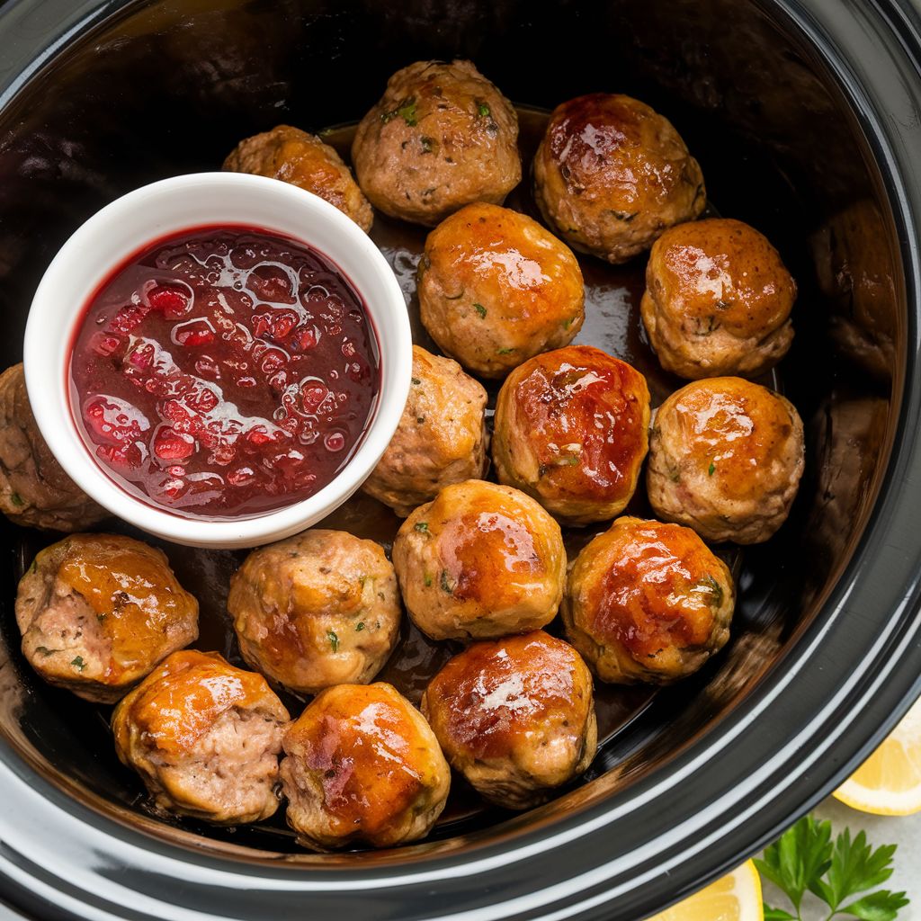 Slow Cooker Meatballs with Raspberry Chipotle Dipping Sauce