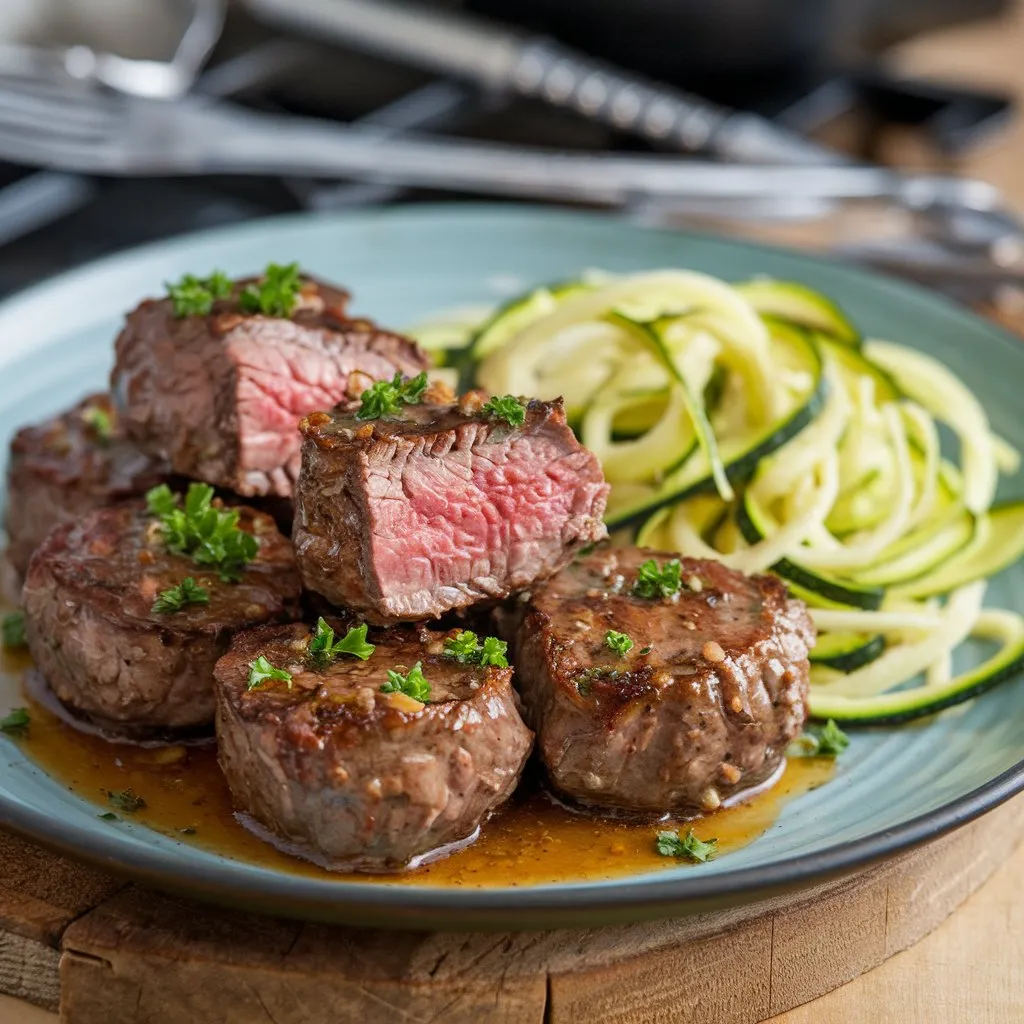Garlic Butter Steak Bites with Zucchini Noodles