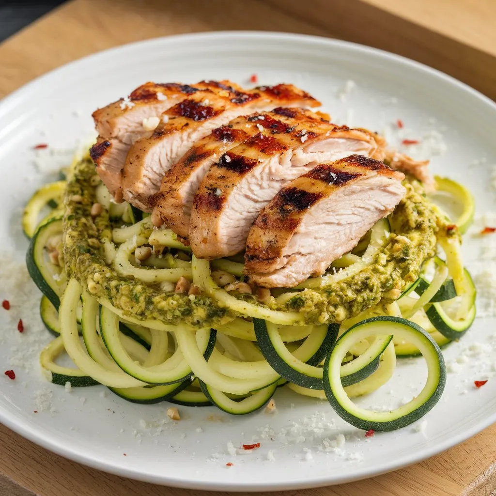 Zoodles with Pesto and Grilled Chicken