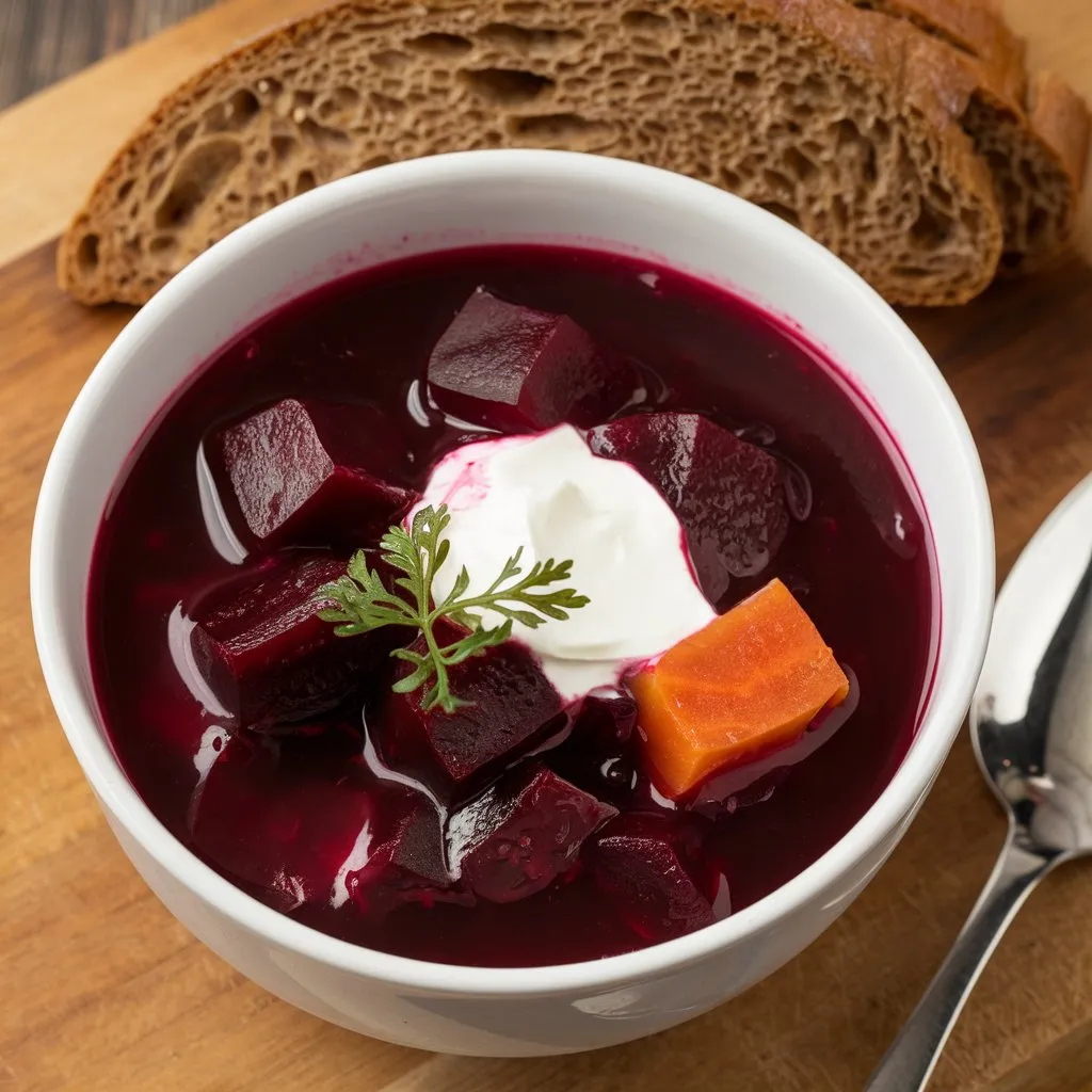 Borscht (Борщ) – Classic Beet Soup
#Borscht
#Blini
#BeefStroganoff
#Pirozhki
#OlivierSalad