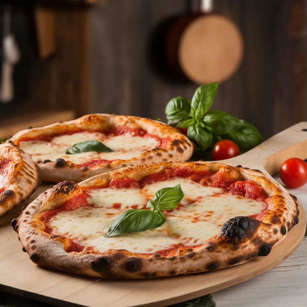 Classic Margherita Pizzas – Crispy crust, fresh basil, and gooey cheese! 🍕🌿
