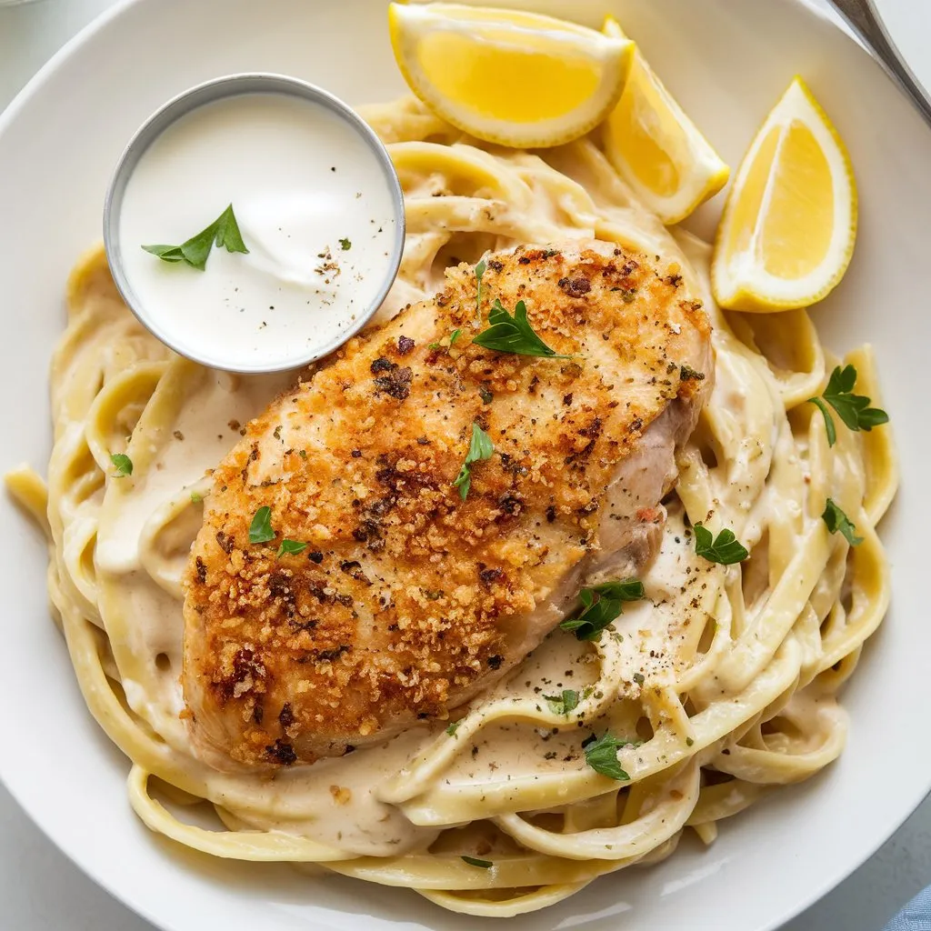 Garlic Parmesan Chicken Alfredo with Half and Half 🍗🥄 #RichAndCreamyAlfredo 😋
#NoHeavyCreamAlfredo 🚫🥛
#SimpleAlfredoSauce 🎉
#CheesyAlfredoPasta 🧀🍝
#OnePotAlfredo 🍳